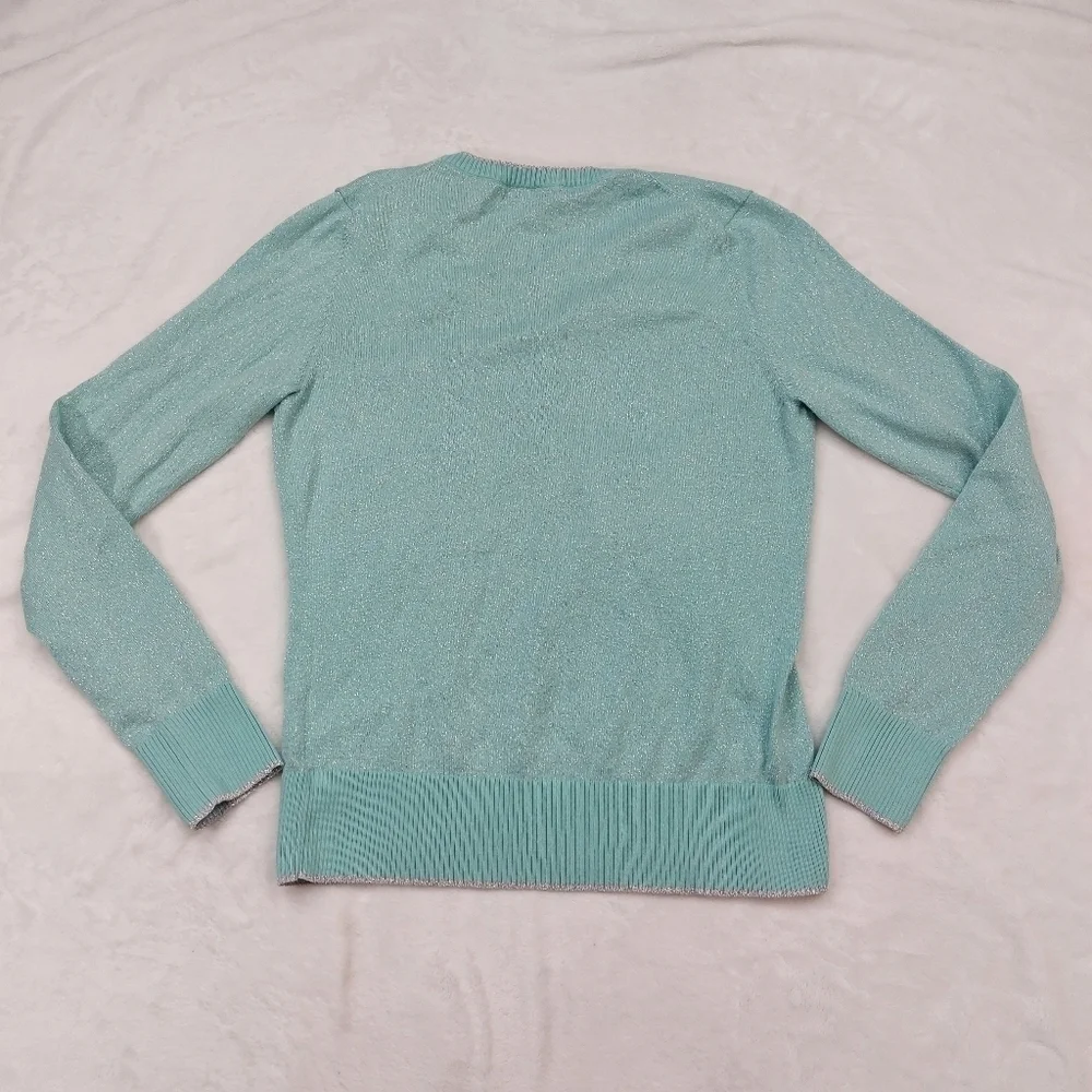 BROOKS BROTHERS 346 WOMENS BLUE AND SILVER METALLIC THREAD V-NECK SWEATER SIZE S - Picture 8 of 8